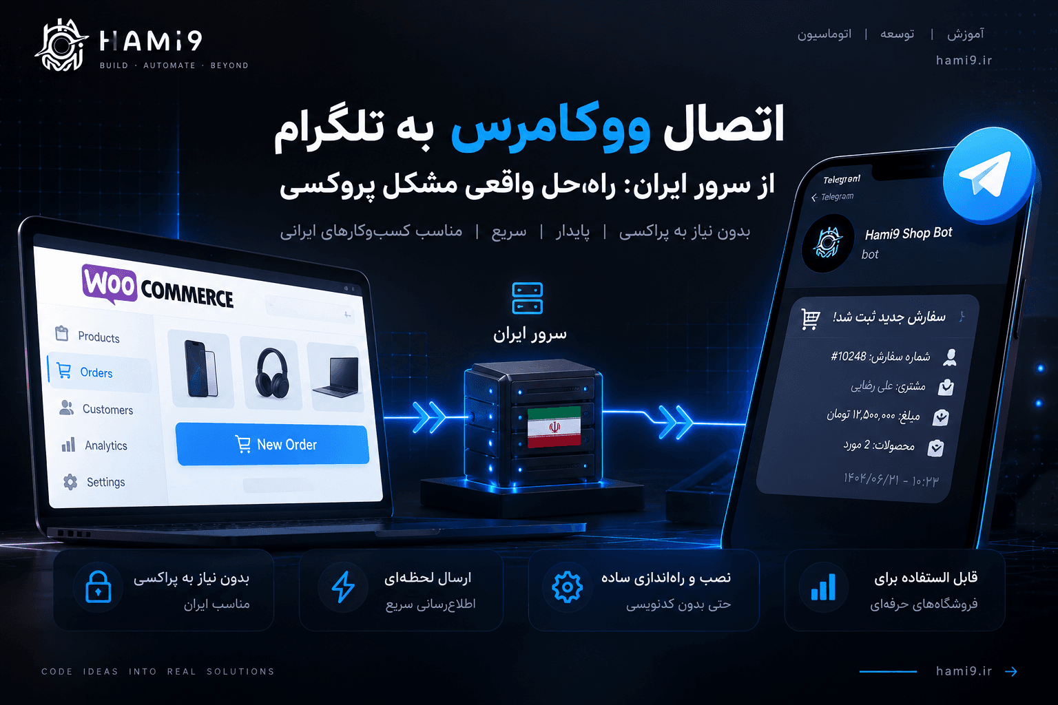 اتصال فروشگاه ووکامرس به ربات تلگرام از طریق سرور ایران برای ارسال اعلان سفارش‌ها